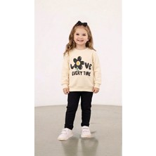 Stilera Kız Çocuk Baskılı Sweat ve Fitilli Tayt Mevsimlik Alt Üst Takım