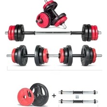 HDY Store Spor Yıldız Serisi 12 Multifonksiyonel Halter Seti ve Dambıl Seti Kırmızı Siyah Metal Malzeme