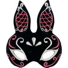 Esranın Dünyası Siyah Renk Kırmızı Beyaz Simli Siyah Süet Kaplama Tavşan Maskesi 18X16 cm