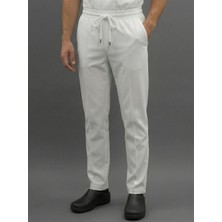 Chef Dikişi - Bağcıklı Beli Lastikli - Beyaz Erkek Mutfak ve Şef Pantolonu