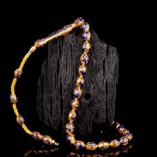 İskender Tesbih Lacivert Mineli Hat Işlemeli Koleksiyonluk Altın Tesbih