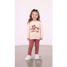 Stilera Kız Çocuk Baskılı Sweat ve Fitilli Tayt Mevsimlik Alt Üst Takım