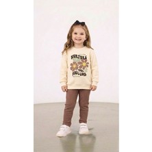 Stilera Kız Çocuk Baskılı Sweat ve Fitilli Tayt Mevsimlik Alt Üst Takım