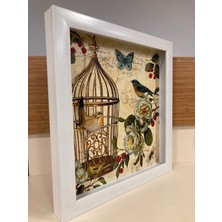 Tablo Duvar Dekoratif El Yapımı Kuş Detaylı Model Çapı 42X38 cm