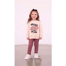 Stilera Kız Çocuk Baskılı Sweat ve Fitilli Tayt Mevsimlik Alt Üst Takım