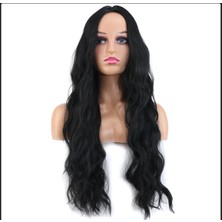 Handmade Uzun Hafif Dalgalı Siyah Fiber Kaliteli Sentetik Saç