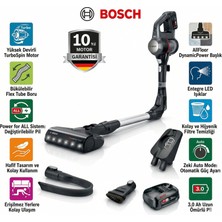 Bosch Unlimited 7 Şarjlı Dikey Süpürge Siyah: Flex Tube Bükülebilir Boru, 10 Yıl Motor Garantili Turbospin Motor, LED Işıklı Başlık, 3000MAH Batarya, Otomatik Zemin Algılama, Yüksek Emiş Gücü