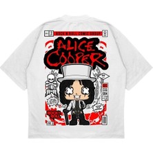Pure Effect Unisex Oversize Alıce Cooper Sırt Baskılı Boxy Fit Kalın Kumaşlı T-Shirt