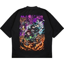 Pure Effect Unisex Oversize Demon Slayer Black Serıes Baskılı Boxy Fit Kalın Kumaşlı T-Shirt