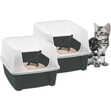 Esranın Dünyası Kapalı Kedi Tuvaleti ve Kürek Seti - Gri, 2'li