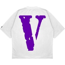 Pure Effect Unisex Oversize Vlone Frıend- Baskılı Beyaz Baskılı Boxy Fit Kalın Kumaşlı T-Shirt