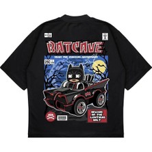 Pure Effect Unisex Oversize Batman Batcave Sırt Baskılı Boxy Fit Kalın Kumaşlı T-Shirt