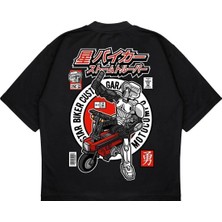 Pure Effect Unisex Oversize Motocompo Sırt Baskılı Boxy Fit Kalın Kumaşlı T-Shirt