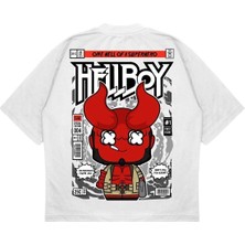 Pure Effect Unisex Oversize Hellboy Sırt Baskılı Boxy Fit Kalın Kumaşlı T-Shirt