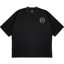 Pure Effect Unisex Oversize Chrome Hearts Baskılı Boxy Fit Kalın Kumaşlı T-Shirt