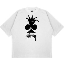 Pure Effect Unisex Oversize Stussy New Crown Baskılı Boxy Fit Kalın Kumaşlı T-Shirt