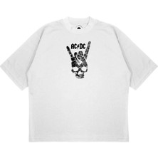Pure Effect Unisex Oversize Ac/dc Baskılı Boxy Fit Kalın Kumaşlı T-Shirt
