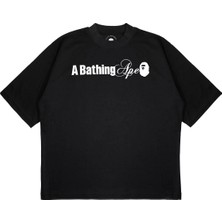 Pure Effect Unisex Oversize A Bathıng Ape El Yazı Baskılı Boxy Fit Kalın Kumaşlı T-Shirt