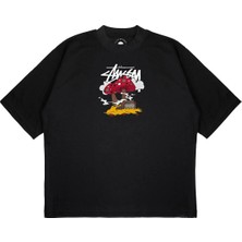 Pure Effect Unisex Oversize Stussy Mantar Baskılı Boxy Fit Kalın Kumaşlı T-Shirt