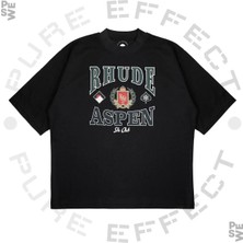 Pure Effect Unisex Oversize Rhude Aspen Skı Club Baskılı Boxy Fit Kalın Kumaşlı T-Shirt