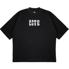 Pure Effect Unisex Oversize Love Hate Baskılı Boxy Fit Kalın Kumaşlı T-Shirt