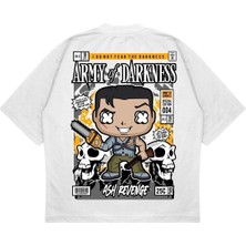 Pure Effect Unisex Oversize Army Of Darkness Sırt Baskılı Boxy Fit Kalın Kumaşlı T-Shirt