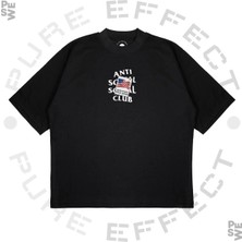 Pure Effect Unisex Oversize Antı Socıal Socıal Amerika Pul Baskılı Boxy Fit Kalın Kumaşlı T-Shirt