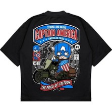 Pure Effect Unisex Oversize Captaın Amerıca Sırt Baskılı Boxy Fit Kalın Kumaşlı T-Shirt