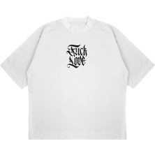 Pure Effect Unisex Oversize F*ck-Love Baskılı Boxy Fit Kalın Kumaşlı T-Shirt