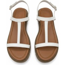 Efw %100 Hakiki Deri Krem Sandalet