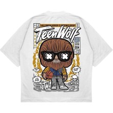 Pure Effect Unisex Oversize Teen Wolf Sırt Baskılı Boxy Fit Kalın Kumaşlı T-Shirt