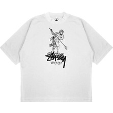 Pure Effect Unisex Oversize Stussy Spear Baskılı Boxy Fit Kalın Kumaşlı T-Shirt