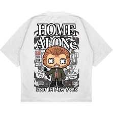 Pure Effect Unisex Oversize Home Alone 2 Sırt Baskılı Boxy Fit Kalın Kumaşlı T-Shirt