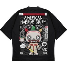 Pure Effect Unisex Oversize Amerıcan Horror Sırt Baskılı Boxy Fit Kalın Kumaşlı T-Shirt