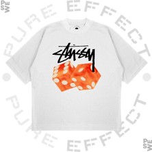 Pure Effect Unisex Oversize Turuncu Zar Baskılı Boxy Fit Kalın Kumaşlı T-Shirt