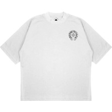 Pure Effect Unisex Oversize Chrome Hearts Baskılı Boxy Fit Kalın Kumaşlı T-Shirt