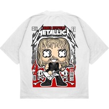 Pure Effect Unisex Oversize Metallıca Sırt Baskılı Boxy Fit Kalın Kumaşlı T-Shirt
