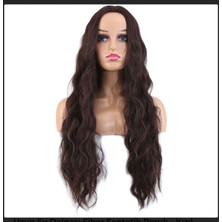 Handmade Uzun Dalgalı Kaliteli Fiber Sentetik Kızıl Kahve Saç