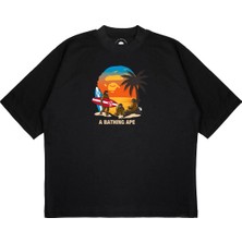 Pure Effect Unisex Oversize A Bathıng Ape Surfıng Baskılı Boxy Fit Kalın Kumaşlı T-Shirt