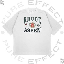 Pure Effect Unisex Oversize Rhude Aspen Skı Club Baskılı Boxy Fit Kalın Kumaşlı T-Shirt