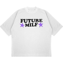 Pure Effect Unisex Oversize Future Milf Baskılı Boxy Fit Kalın Kumaşlı T-Shirt
