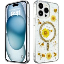 Raftan Topla Iphone 15 Pro Max Kılıf Daisy Simli Magsafe Kapak - Gold