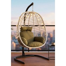 Kalyon Home Capri Askılı Rattan Bahçe Balkon Salıncağı - Armut Salıncak 2mm Profil Su Itici Keten Minderli