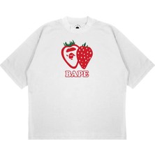 Pure Effect Unisex Oversize A Bathıng Ape Strawberry Baskılı Boxy Fit Kalın Kumaşlı T-Shirt