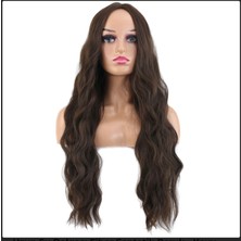 Handmade Uzun Dalgalı Fiber Sentetik Koyu Kumral Peruk