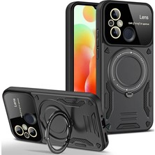 Raftan Topla Xiaomi Redmi 12C Kılıf Joy Lens Standlı Kapak - Siyah
