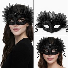 Magicool Siyah Taşlı Venedik Maskesi Lüks Tüllü Parti Maskesi