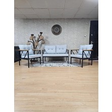 Sevinç Mobilya Siyah Boyalı Bahçe - Balkon - Mutfak Çay Seti Takımı Bahçe Koltuk Takımı