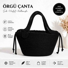 Rovin Kadın Girişimi El Yapımı Siyah Örgü Çanta – Oval Tasarım, Astarlı, Günlük Şık Kullanım (21X18 Cm)