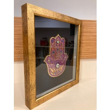 Plus Home Tablo Duvar Dekoratif El Yapımı Altın Çerçeveli Mor Fatma Ana Eli Detaylı Çapı 36X32 cm